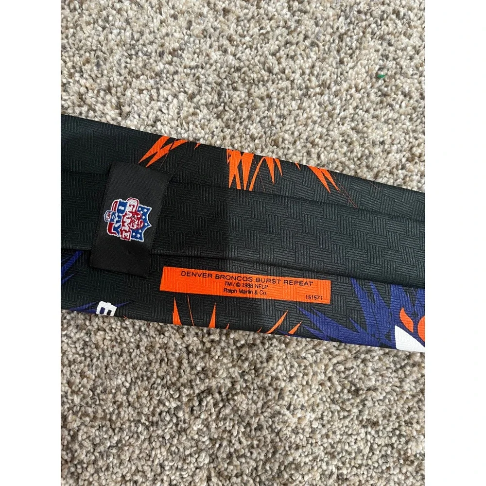 Vintage 1998 Denver Broncos NFL Game Day Tie Ralph Marlin Burst Orange‎ Blue
